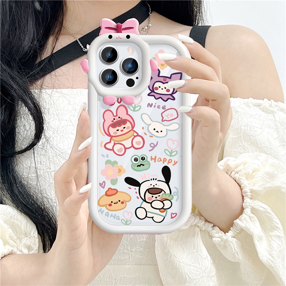 IPHONE Case Fashion Kompatibel Untuk Iphone11 14xr 6.6s 78 Plus 13 12 Pro Max14 Plus 11Pro MAX X XS MAX SE 2020 Bow Monster Lens Cute Graffiti Kuromi Melody Case Lembut Bening Cover RIXUAN