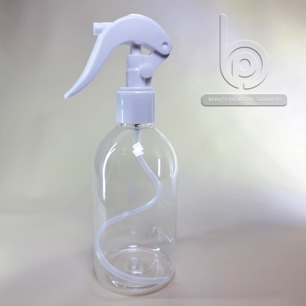 Botol plastik PET 250ml Oval bening tutup spray trigger bebek