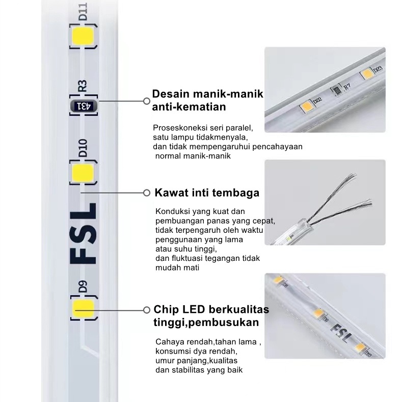 LAMPU LED STRIP SELANG 5050 SMD AC 220V METERAN WATERPROOF ((LAMPU TIK TOK )