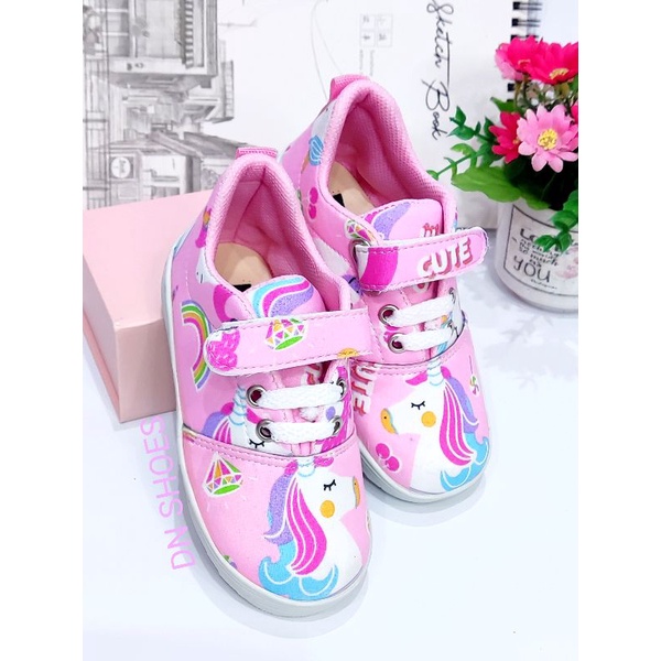 Sneakers Anak Perempuan Sepatu anak Karakter Uniqorn Pink Cute