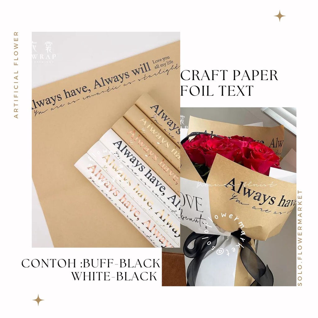 CRAFT PAPER FOIL TEXT VINTAGE CRAFT PAPER KERTAS BUKET PEMBUNGKUS BUNGA HAND BOUQUET KERTAS KRAFT CO