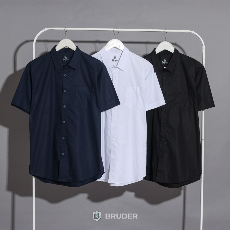 Baju Kemeja Formal Pria Lengan Pendek Polos Basic - By Bruder