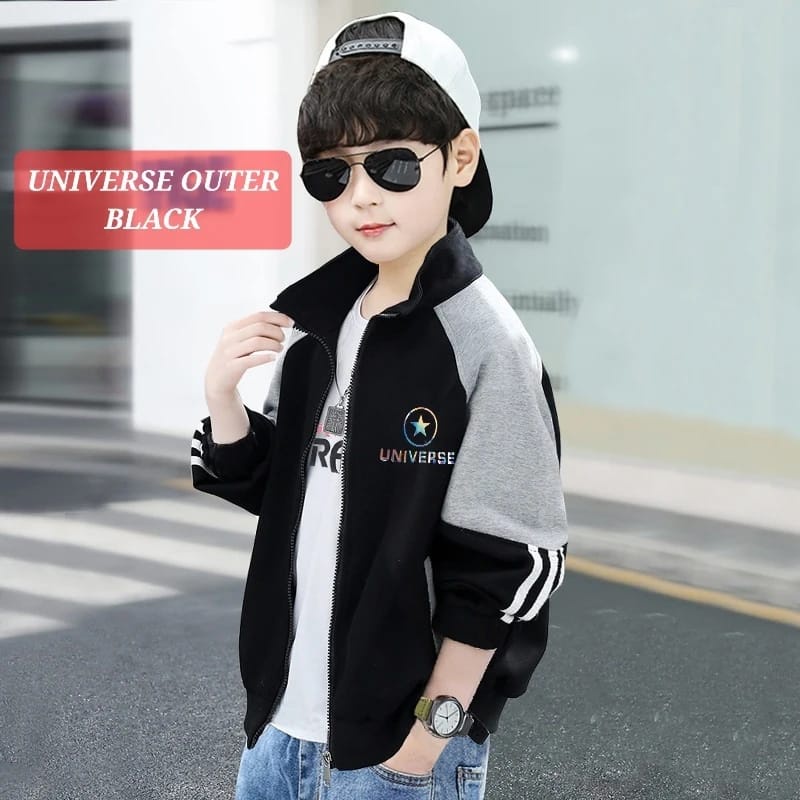 UNIVERSE OUTER BLACK JAKET SWEATER ANAK COWOK REMAJA FASHION KOREA IMPORT CASUAL