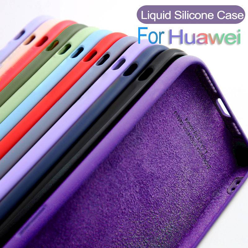 Casing Silikon Cair Bentuk Persegi Original Untuk Huawei P50 P40 P30 P20 P10 Pro Plus Soft Cover