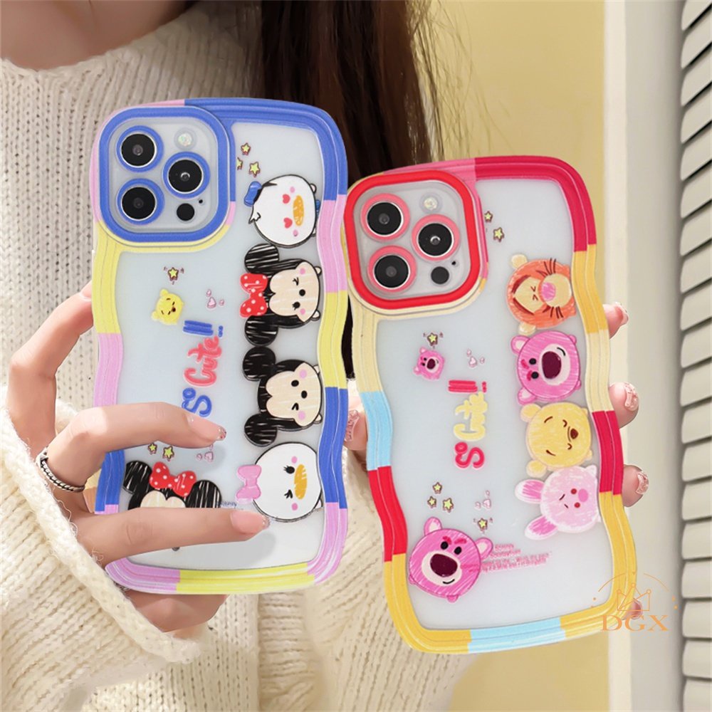 Oppo A17 A57 2022 A15 A16 A16K A54 A53 A12 A5S A7 A3S A11k A31 A52 A92 A94 A93 A37 F9 A1K A76 Kartun Mickey Minnie Dan Winnie the Pooh Tepi Gelombang TPU Phone Case Cover DGX