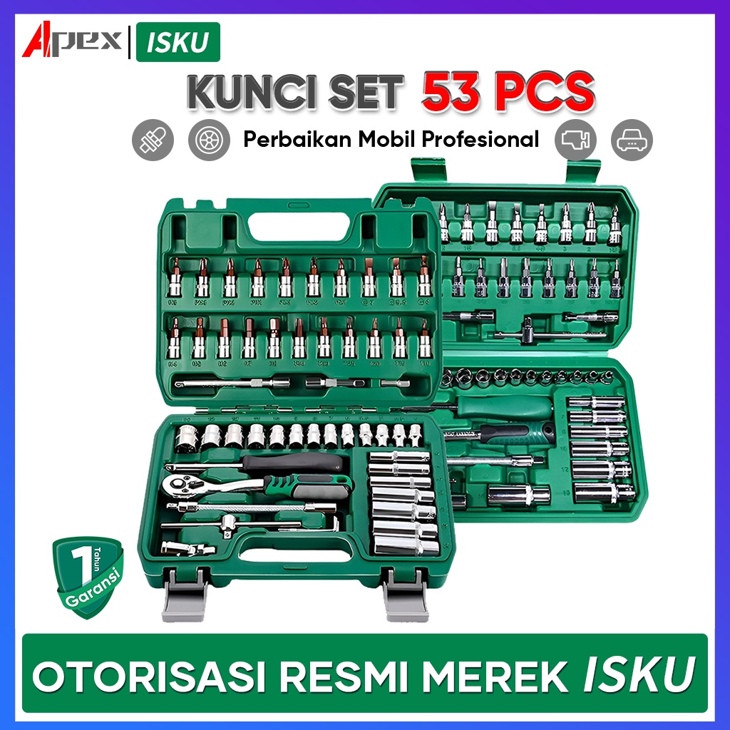 ISKU Kunci shock set 30 53 pcs (1/4 &quot;)Original/kunci shok full set isku lengkap/kunci sok lengkap set cvt/kunci sock komplit bengkel/toolkit set/tool set