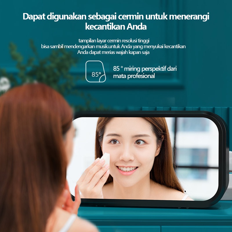 Mini Desktop Wireless Bluetooth Speaker Cermin Smart Touch Jam Alarm Subwoofer Kolom Panggilan Handsfree/Kartu TF/FM