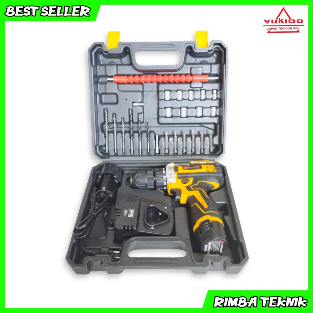YUKIDO Bor Cordless Drill 12 Volt Tanpa Kabel Bor Baterai Driver Impact elektric Rechargeable Power Tools