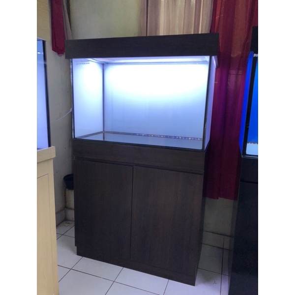 AQUARIUM 80x40x50cm + MEJA KABINET FINISHING HPL TINGGI 80cm SIAP PAKAI