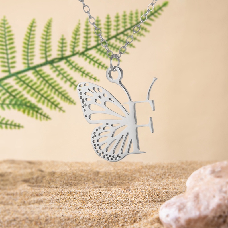 Huruf Inisial Dengan Kalung Kupu-Kupu Untuk Wanita Butterfly Perhiasan Stainless Steel Alfabet Liontin Choker Necklace Hadiah Perempuan