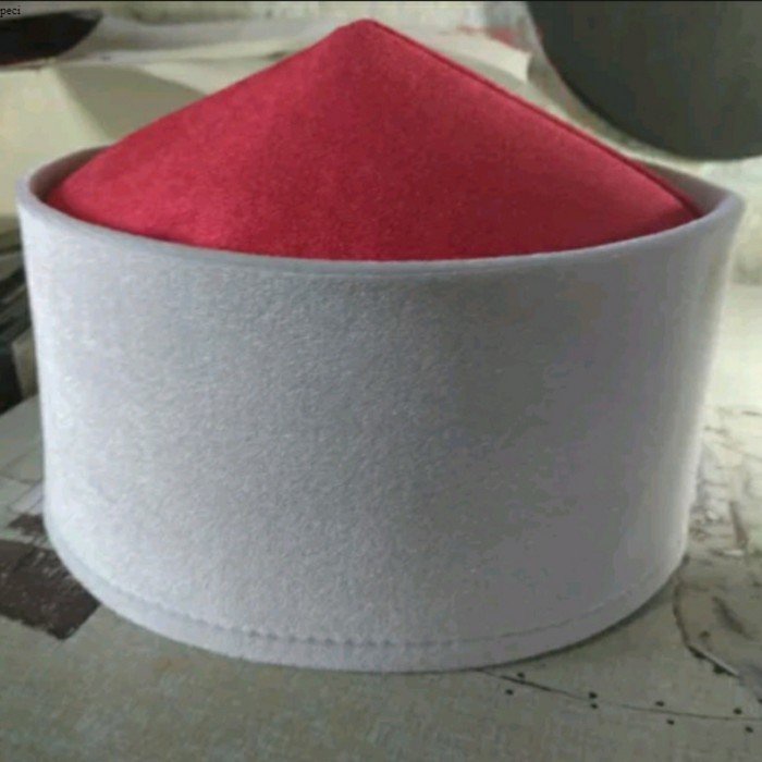 Peci/Songkok/Kopiah mesir bludru kombinasi merah+putih - 3