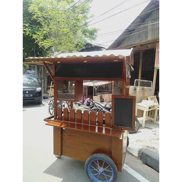 gerobak jualan booth kayu jati Belanda murah booth minimalis