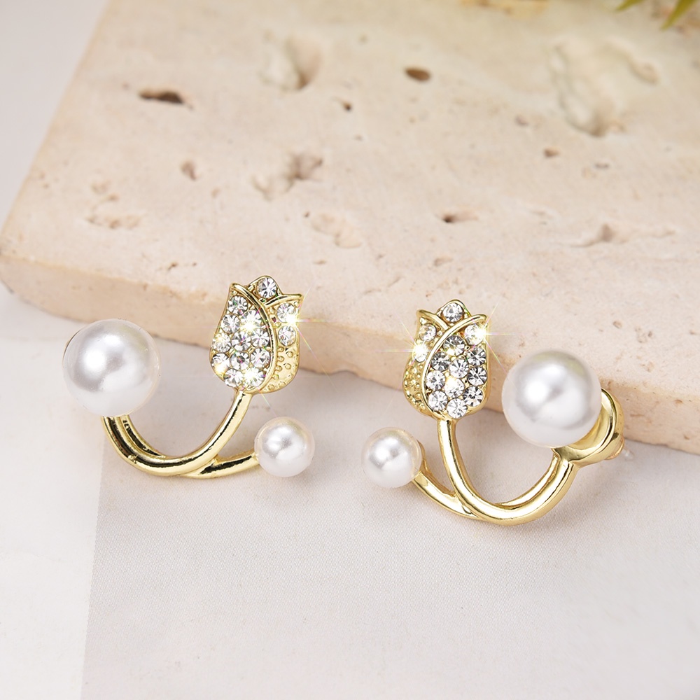 Elegan Temperamen Tulip Berlian Bunga Anting Pernikahan Wanita Ladies Korea INS Kepribadian Gadis Pesta Manis Stud Earrings Pengantin