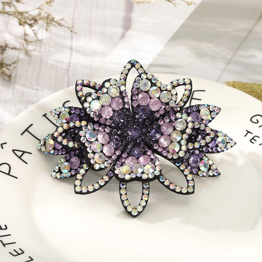 Mxbeauty Wanita Klip Rambut Elegan Berkilau Shiny Flower Headwear Ponytail Holder Berlian Imitasi Alloy Multi-Warna Klip Rambut Ekor Kuda