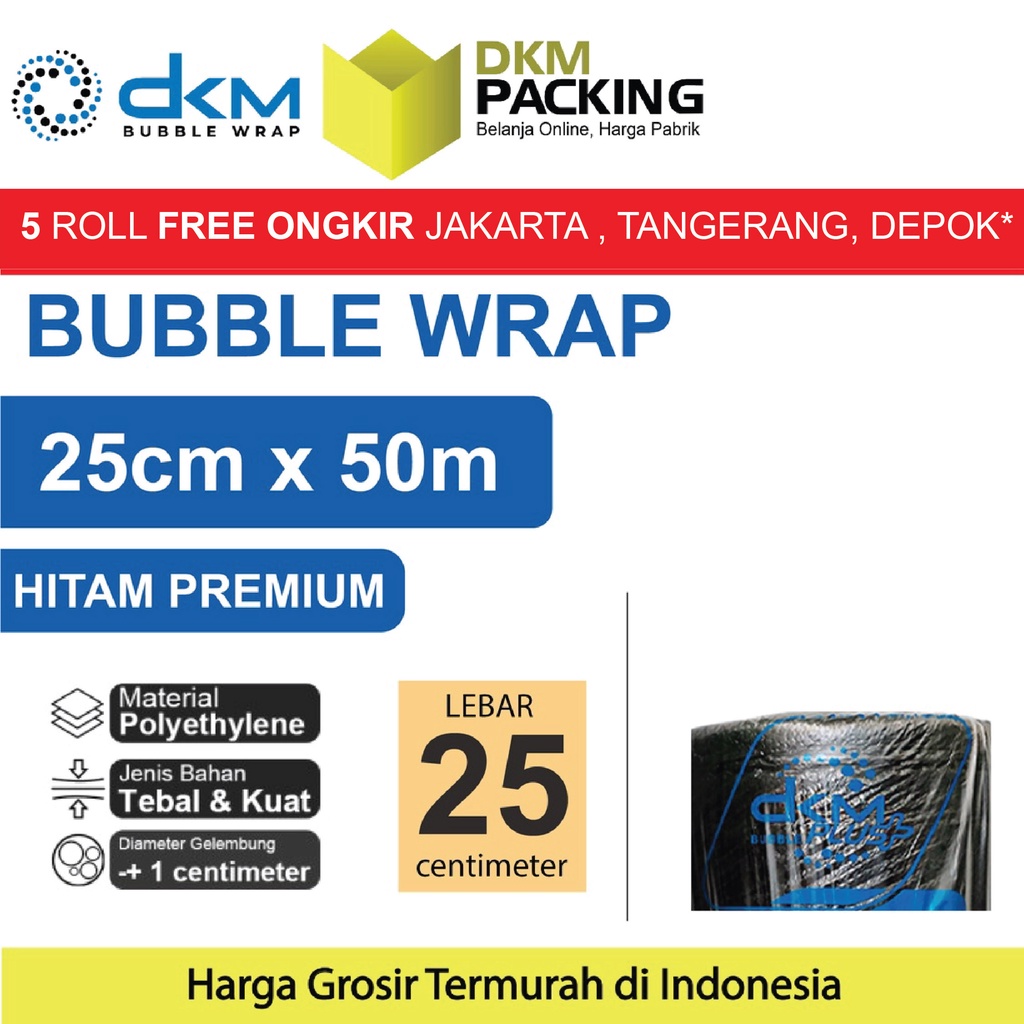 

Plastik Bubble Wrap Hitam Premium 25CM x 50M TEBAL DKM+ Bubblewrap
