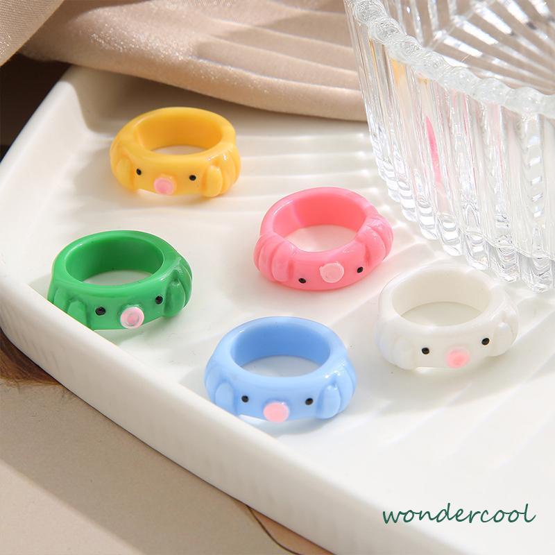 Cincin Resin Gurita Kartun / Cincin Jari Hewan Warna Permen Lucu / Cincin Wanita-Won