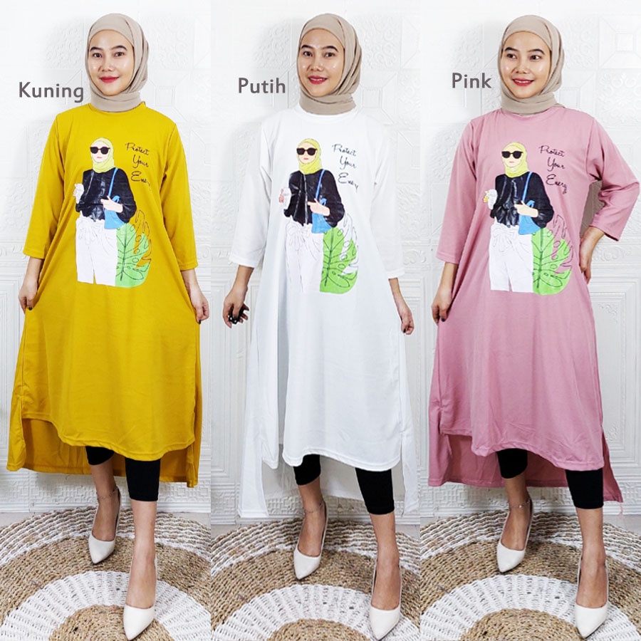 CARLINA PROTECT YOUR ENERGY LONG TUNIK WANITA CANTIK DMTIGA DRESS OVERSIZE