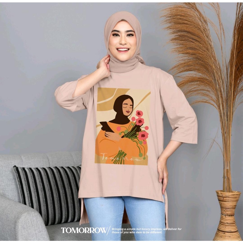 Blouse Koas oversize Tomorrow blouse bahan kaos katun combed Aplikasi sablon ukuran s - xxxl Blouse wanita korean style terbaru 2023 Baju atasan wanita lengan panjang  Blouse hitam jumbo