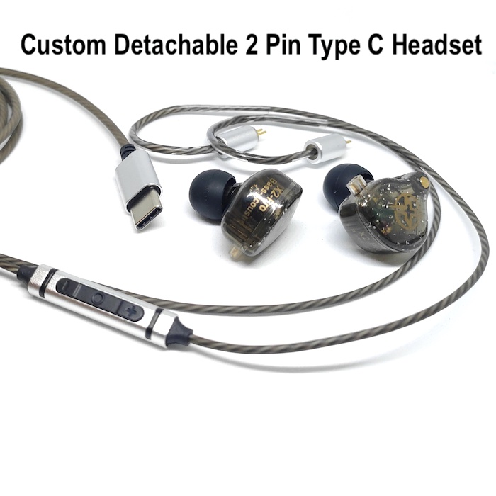 Type C Jack Custom X2 Headset HiFi Bass Earphone With 2 Pin Detachable