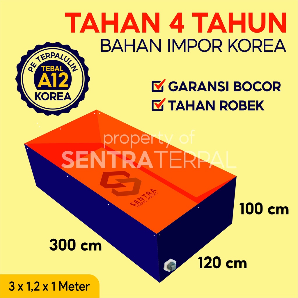 Kolam Terpal Kotak Impor Korea A12 300x120x100 / 3x1,2x1 Budidaya ikan lele, nila, gurame