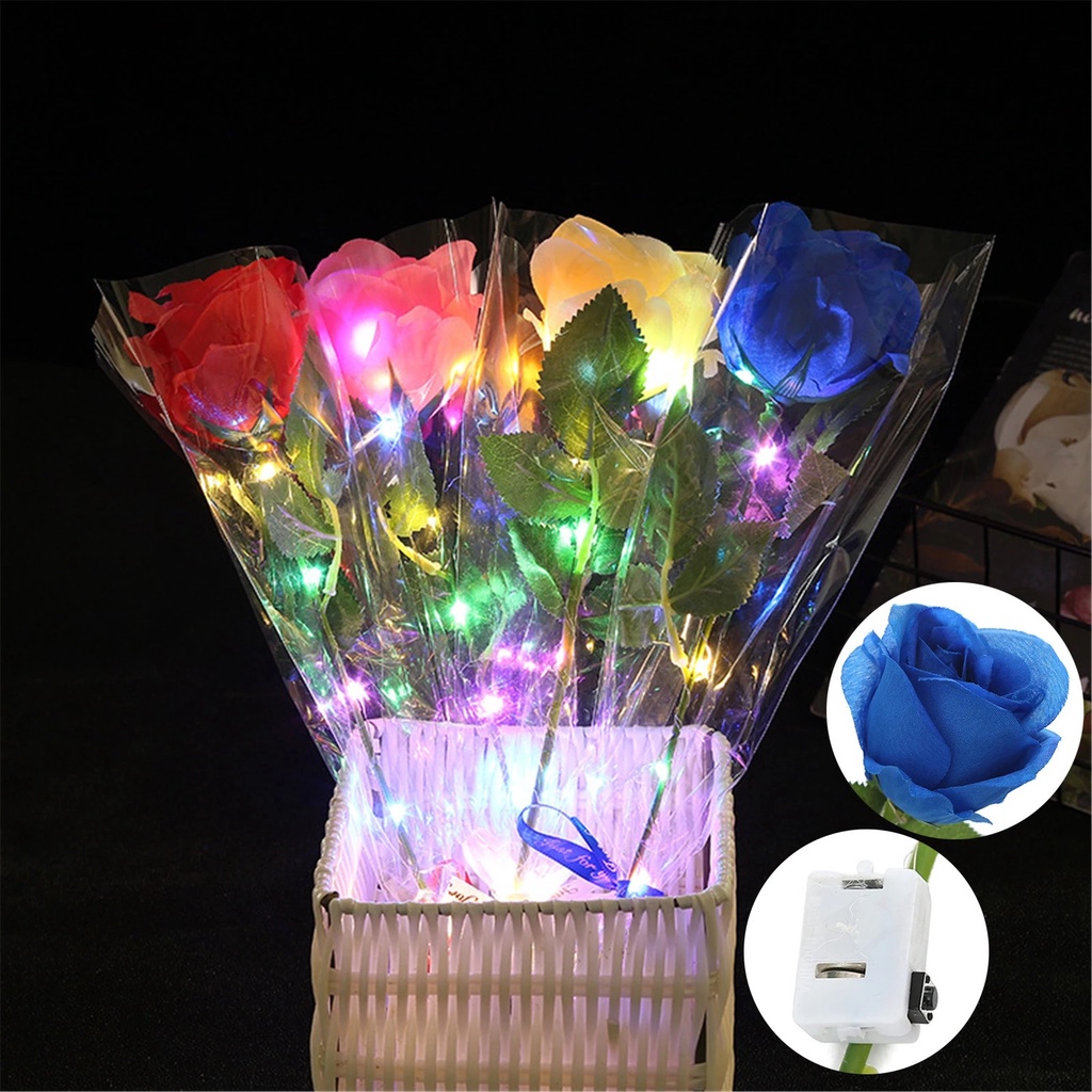 Bunga Hadiah Hari Valentine Dekorasi Hadiah Ruang Tamu Neon Warna-Warni Bercahaya Mawar Rumah Abadi Cinta Abadi Lampu LED Mawar Buatan Pernikahan 24 K Aluminium Foil