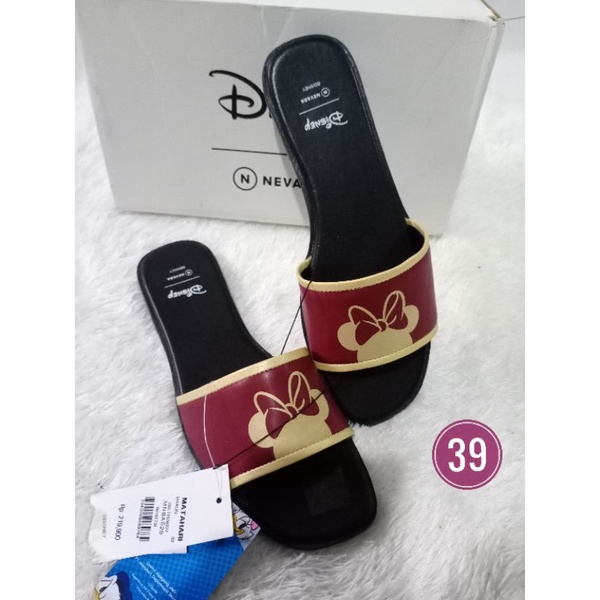 NEVADA X DISNEY 40 Sandal slip on slop Marun maron slipper slip on flip flop shoes Marun wanita bran
