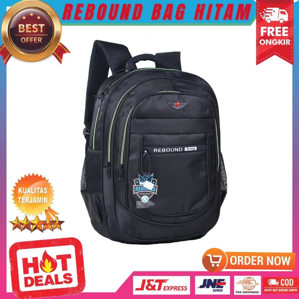 Tas Ransel Pria Bahan Nilon Backpack Anak Mahasiswa Cowok Keren Ransel Sekolah Kuliah Kerja Multifungsi Bonus Raincover Rebound Bag Hitam