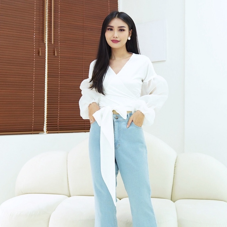 Atasan Organza Lengan Balon Cendana Blouse  Top Wanita