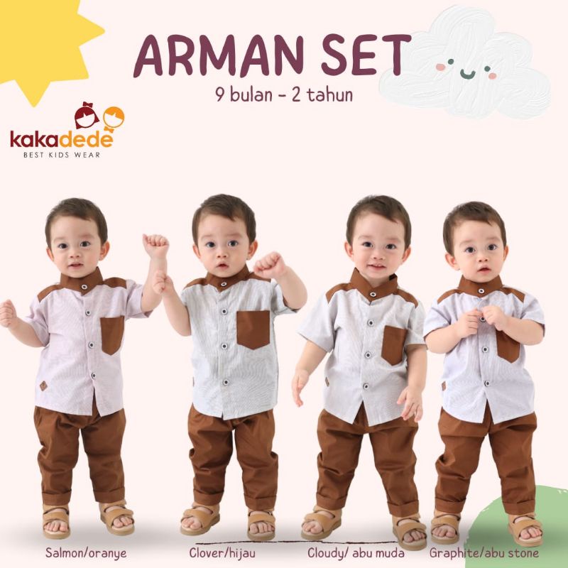 Stelan baju koko pendek dan celana panjang anak bayi cowok laki 9 bulan -2 tahun bahan katun kakaded