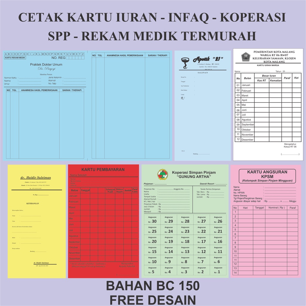 

Cetak Kartu Pembayaran Iuran infaq tabungan paket lebaran kartu koperasi Kartu Rekam Medik