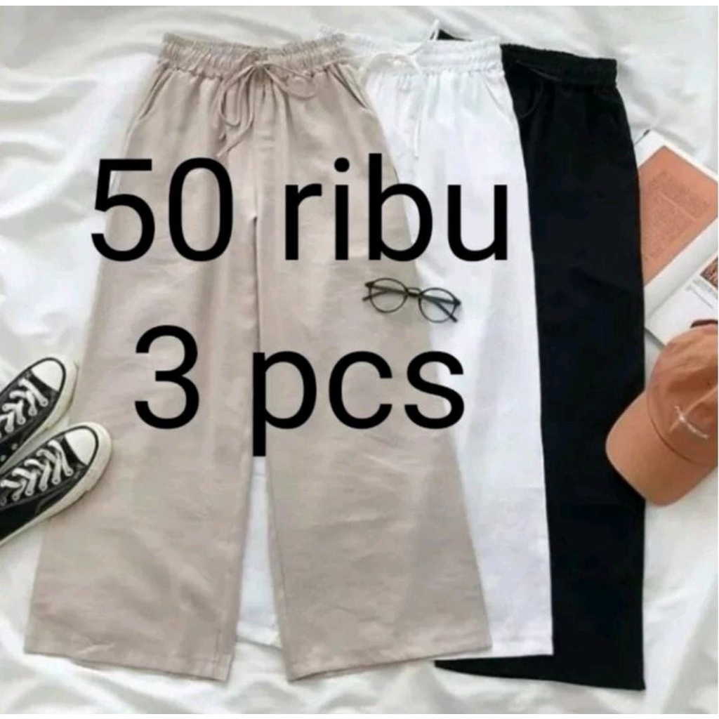 Promo 50 Ribu Dapat 3 Pcs Celana Kulot Polos Wanita Kulot Bahan Hyget