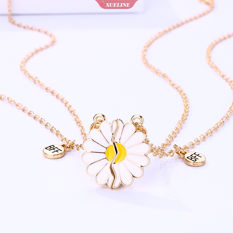 2pcs BFF Kalung Wanita Pecah Daisy Liontin Sahabat Kalung Fashion Pasangan Persahabatan Perhiasan Hadiah Anniversary [ZXL]