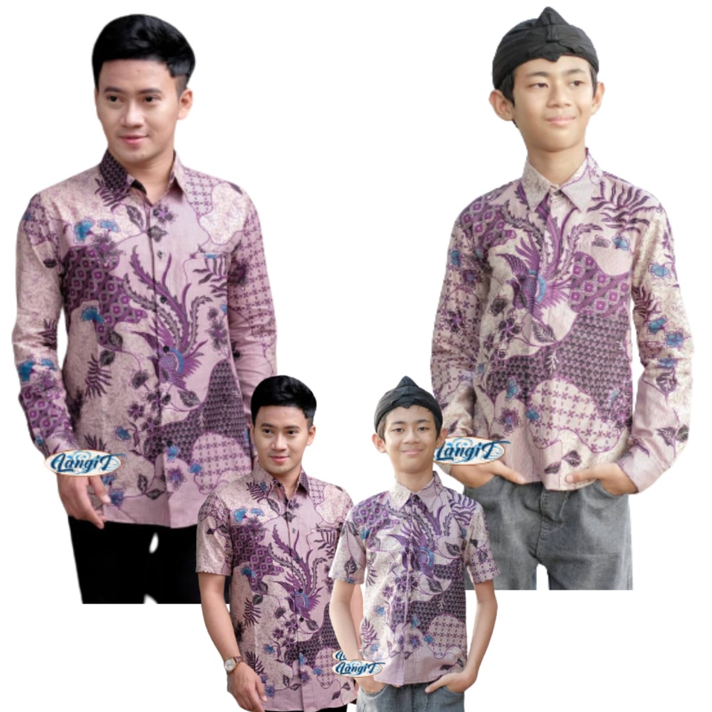 KEMEJA HEM BATIK PRIA ML XL XXL COUPEL ANAK MOTIF SEKAR UNGU