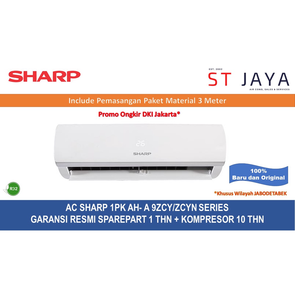 +PASANG AC Sharp AH 9 ZCYN PK 1PK Low Watt