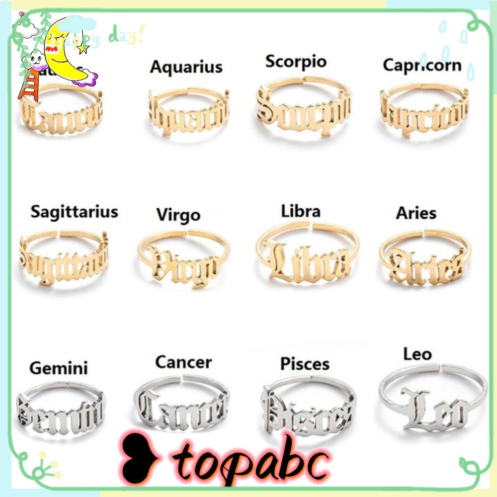 Cincin Zodiak TOP Baru Perhiasan Hadiah Untuk Wanita Pria Huruf