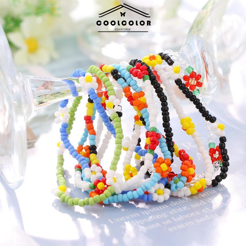 COD❤️Anyaman gelang kaki manik-manik beras warna-warni Gaya pantai Bohemian daisy gelang kaki wanita- cl