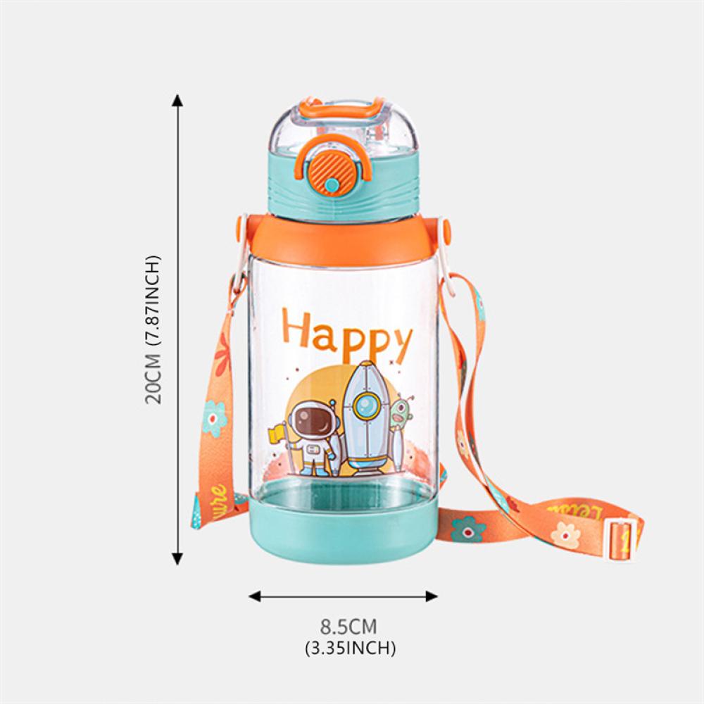 Timekey Botol Minum Anak Dengan Sedotan Kartun Botol Air Portabel Dengan Tali Lanyard Anak Botol Olahraga Portabel I7W2