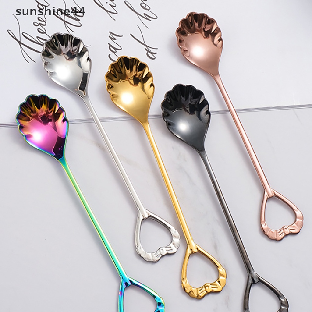 Sunshine Stainless Steel Shell Shape Spoon Fork Sendok Teh Sendok Kopi Sendok Dessert.