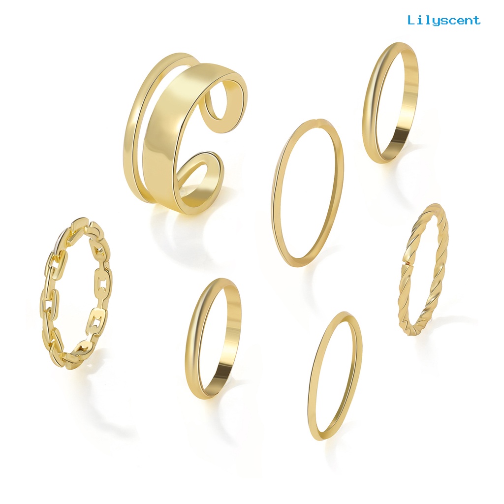 [LS]7Pcs /set Cincin Knuckle Wanita Geometris Pembukaan Adjustable Hip Hop Stackable Finger Rings Untuk Pesta Club Cosplay