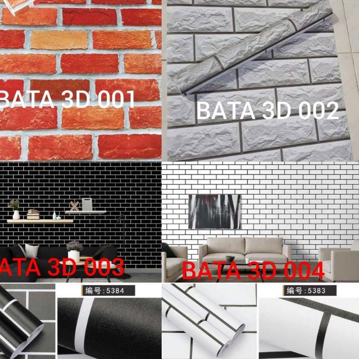 Terlaris Wallpaper Sticker Murah Wallpaper Dinding Ruang Tamu | Batu Bata 3D Hitam Putih Merah Orang