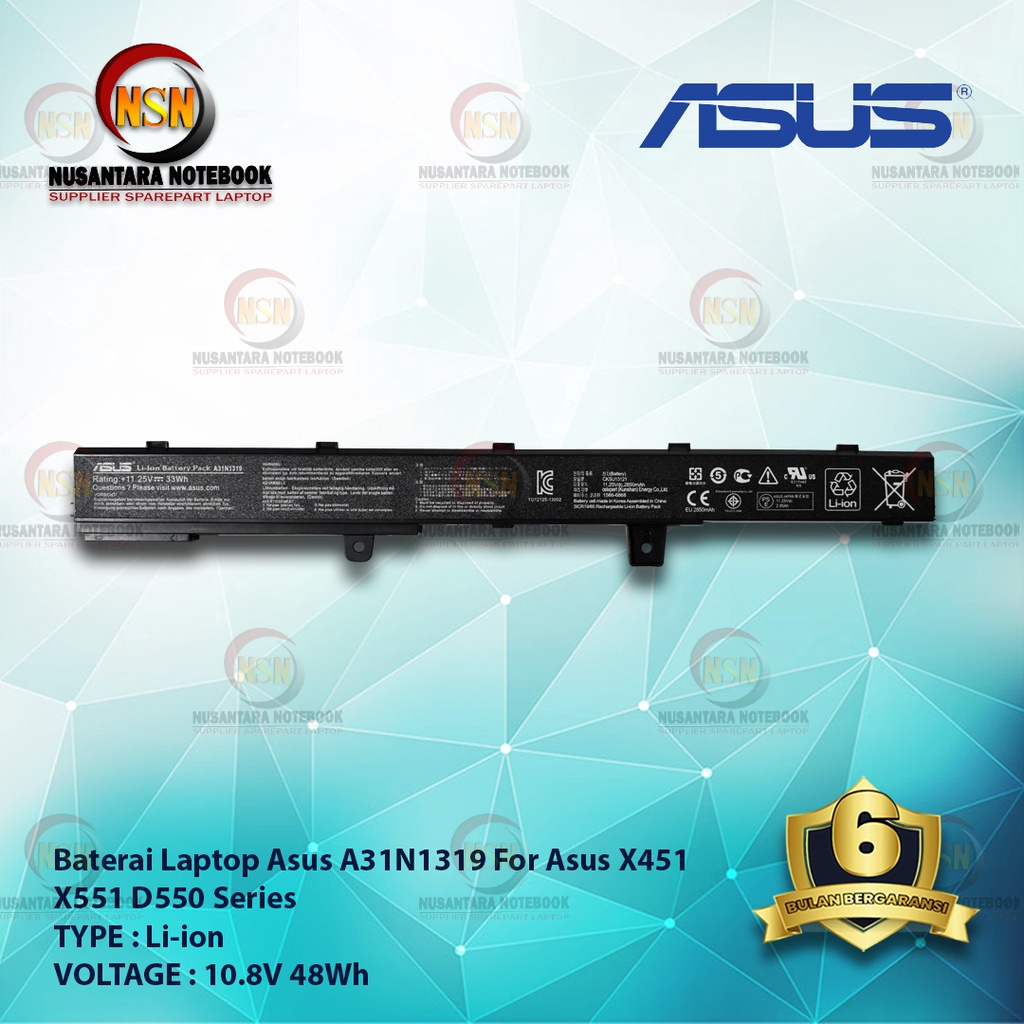 Baterai Laptop Asus X451 X551 D550 Series A31N1319 Original Battery