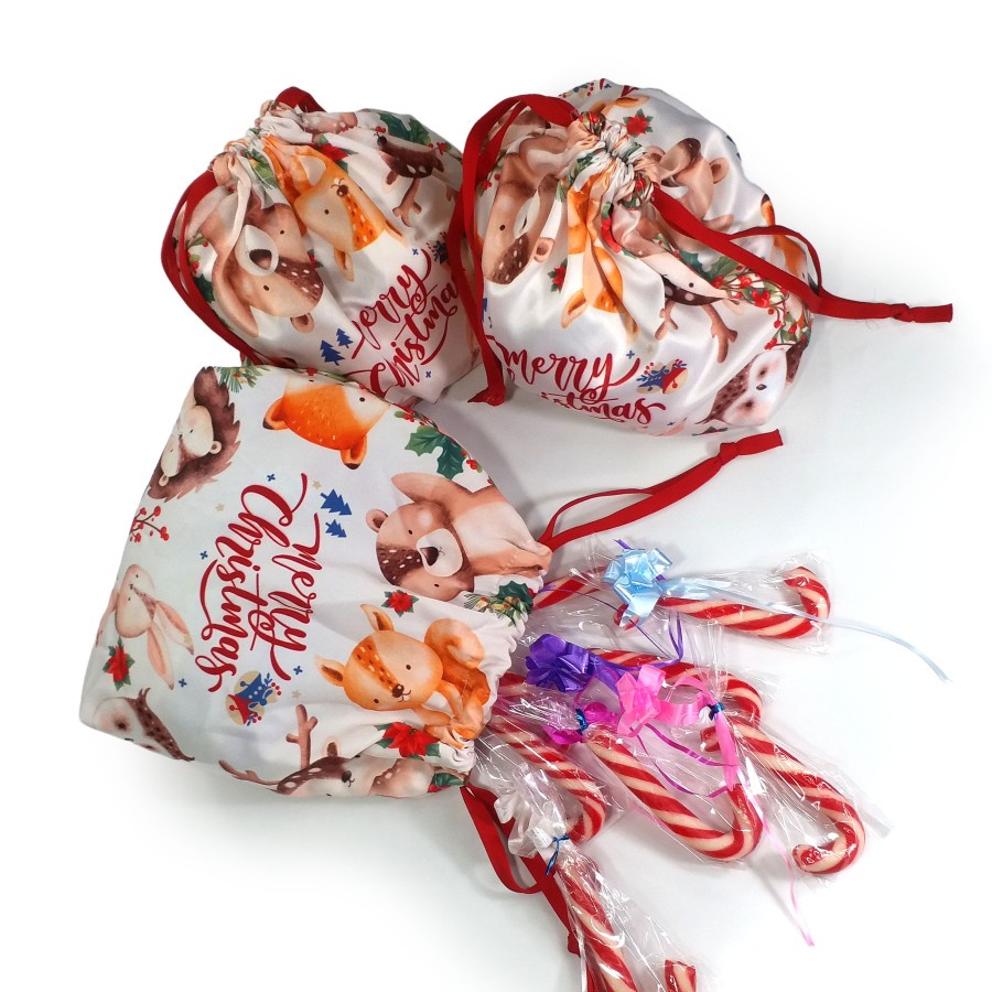 

Pouch Serut Hampers Kecil Natal Christmas Beruang Rusa Tupai Melingkar bungkus kado hadih