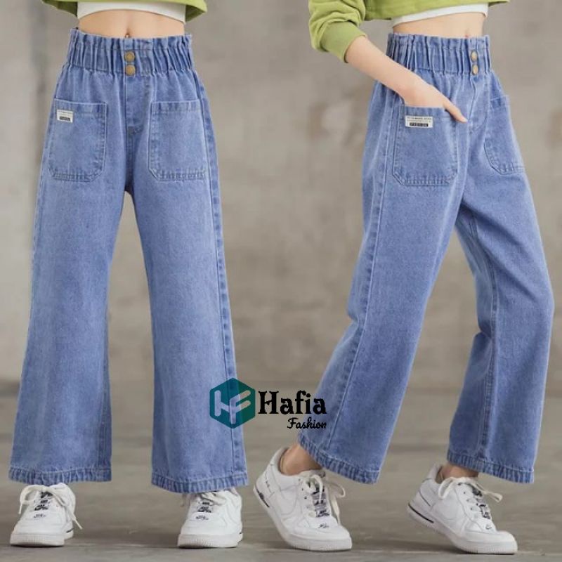 Celana Kulot Jeans Pocket Anak Perempuan Usia 7-12 Tahun