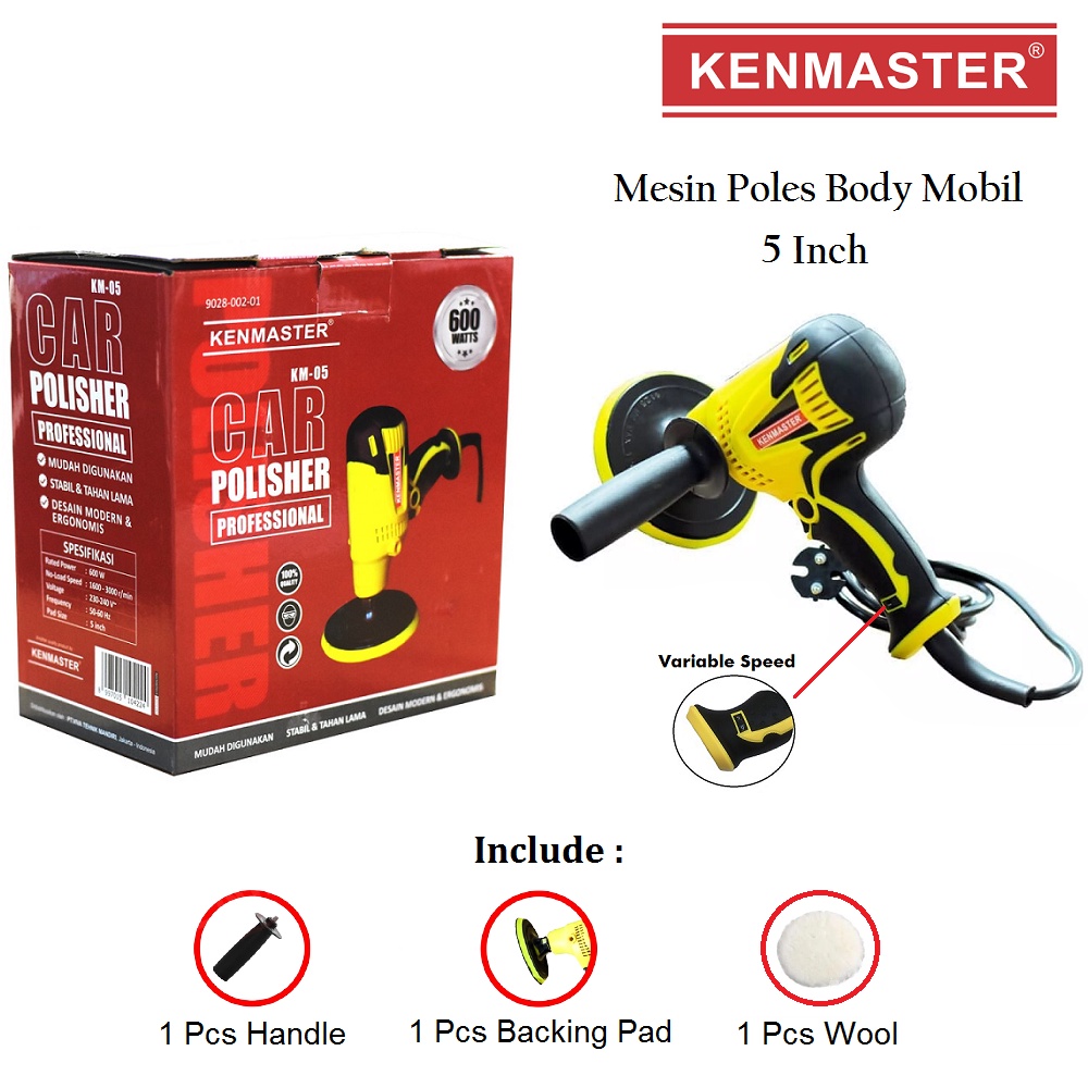KENMASTER Car Polisher Mesin Poles 5inch Mobil KM-05 Variable Speed 600Watt