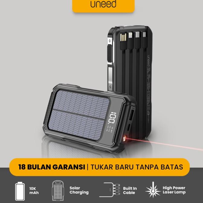 Uneed Powerbank Solar 10000Mah Built In Cable Fast Charging - Upb701