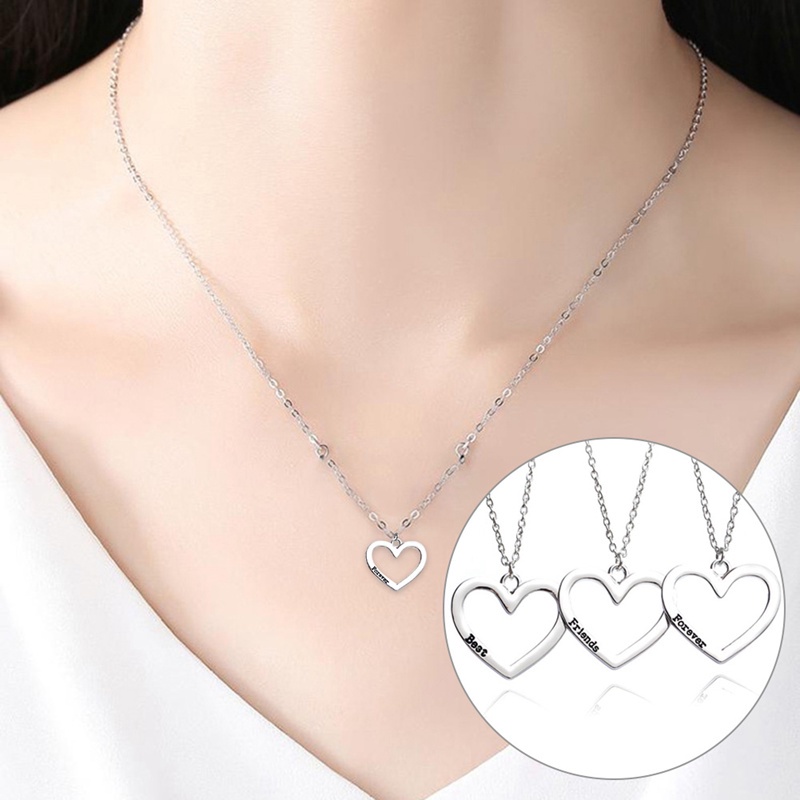 3 Pcs/Set Fashion Wanita Liontin Hati Sahabat Selamanya Kalung Set Hadiah Korea Surat Sederhana Kalung Tulang Selangka