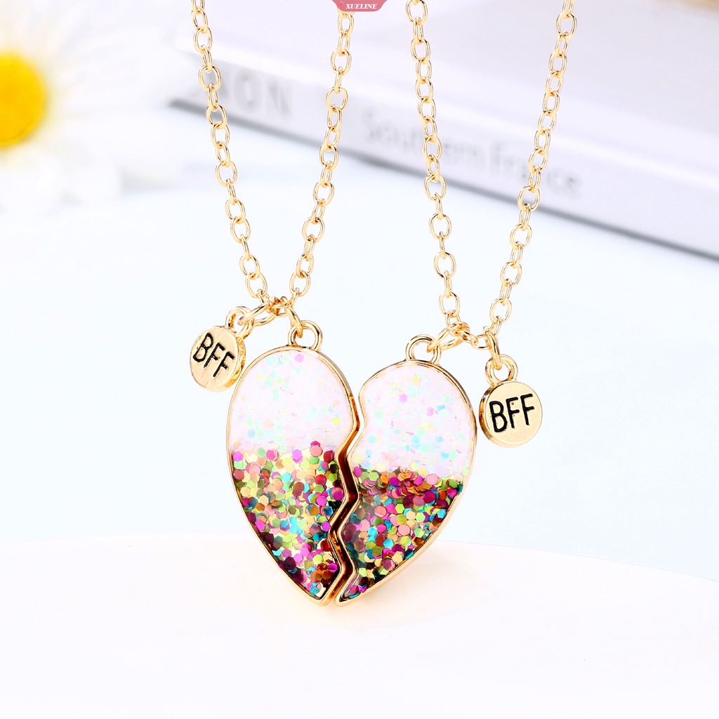 Lucu 2 Pcs BFF Kalung Berbentuk Hati Liontin BFF Kalung fashion Pasangan Rantai Kalung Perhiasan Persahabatan Anak [ZXL]