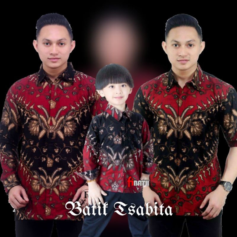 Batik Tsabita Couple Sweet Hem Baju Batik Ayah dan Anak Cowok Batik Merah