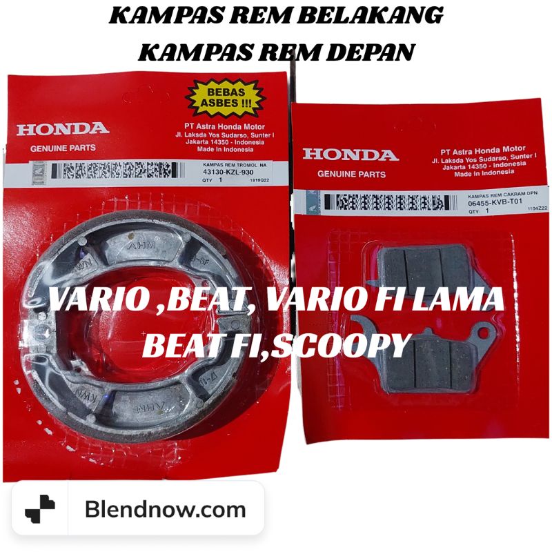 Kampas Rem Belakang Vario Beat Vario Fi Beat Fi+Kampas Rem Depan Vario Fi Cbs Beat Fi