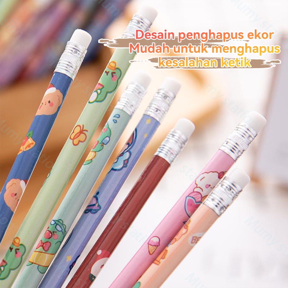 Mumystation 6pcs set pensil tulis motif/pensil set lucu/Alat tulis pensil